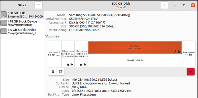 Figure 1-3: Managing disks and partitions using Disks in Linux