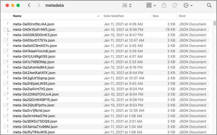 Figure 11-2: Some of the extracted Parler metadata files