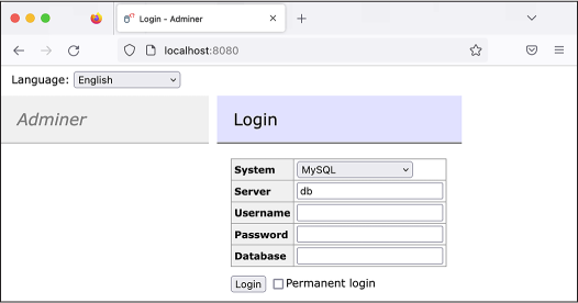 Figure 12-1: The Adminer login page