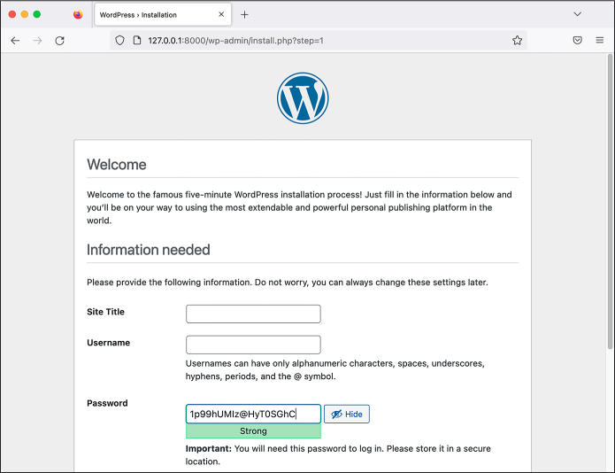 Figure 5-2: WordPress running in two containers with Docker Compose