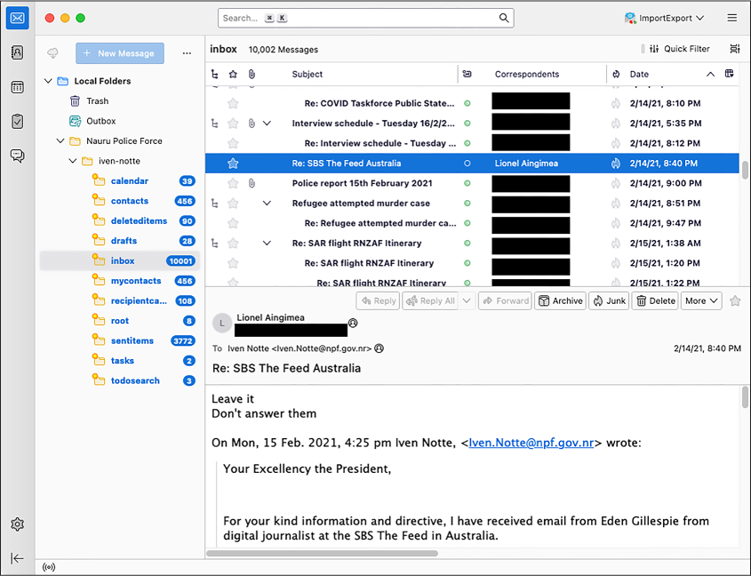 Figure 6-2: An email dump imported in Thunderbird