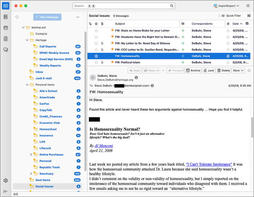 Figure 6-4: A Heritage Foundation email in Thunderbird