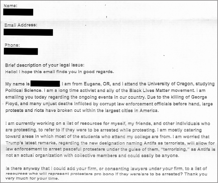 Figure 9-4: The letter that the Oregon student sent to the California lawyer